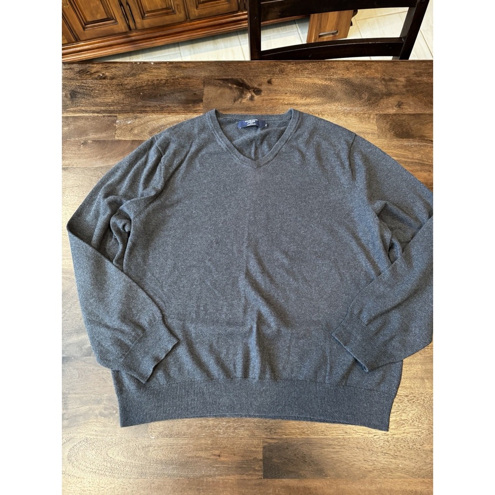J. Crew Mens' XL  Grey Cotton Cashmere V-Neck Pullover‎ Lightweight Sweater